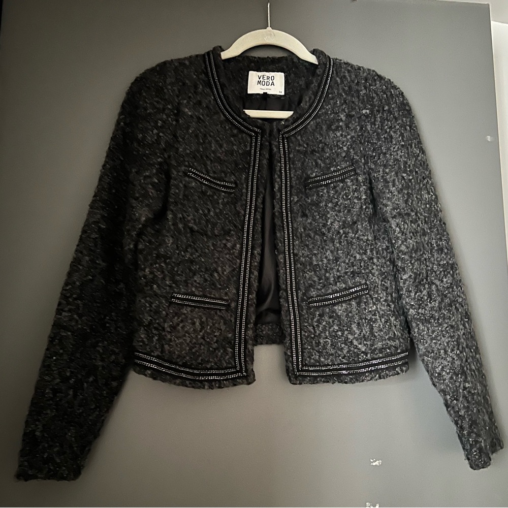 Vero Moda Black Textured Tweed Jacket